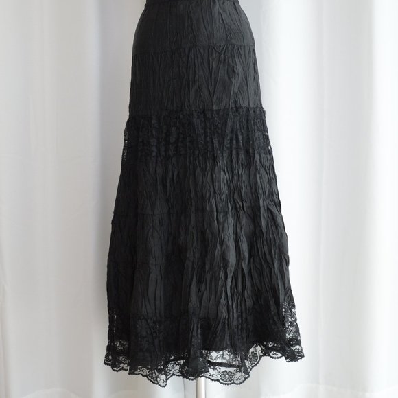 Vintage Dresses & Skirts - Vintage Tiered Boho Lace Maxi Skirt Size L